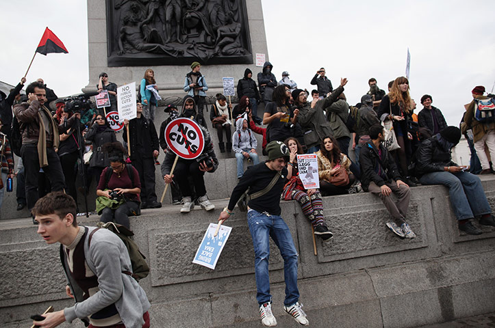 Student protests: A breakaway group of protesters begin to gather in Trafalgar Square