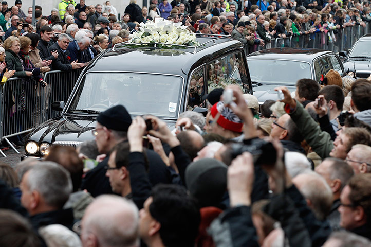 Jimmy Savile funeral: The funeral cortege of Sir Jimmy Savile arrives at Leeds Cathedral 