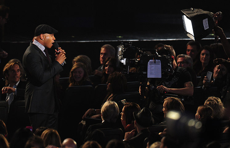Grammy nominations: Host LL Cool J speaks to the television cameras during the live broadcast