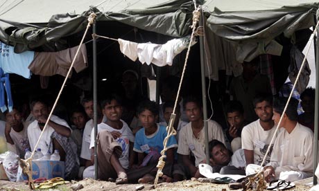 Rohingya refugees in an encampment at a military base in Indonesia in 2009