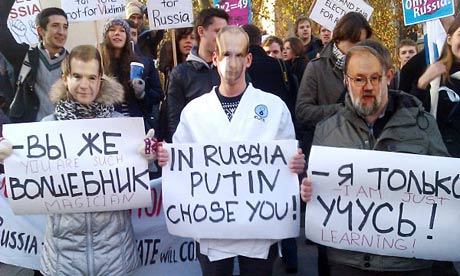 Masked Russian protesters in London
