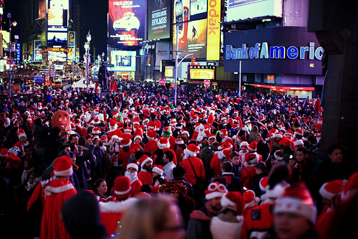 SantaCon 2011: Thousand of people dressed in Santa Claus costumes gather in Times Square