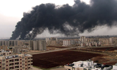 Smoke rises behind residential buildings in the Syrian city of Homs last week after the bombing of an oil pipeline -- blamed on a terrorist group by the authorities. Photograph: Sana/handout/EPA