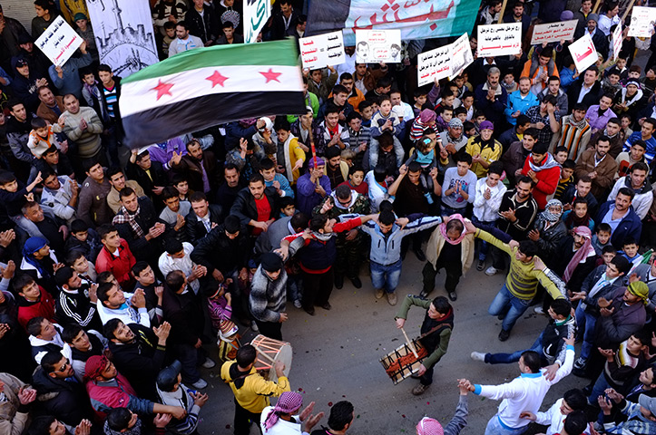 Syria: Anti- government protesters take part in Friday demonstrations in Benish