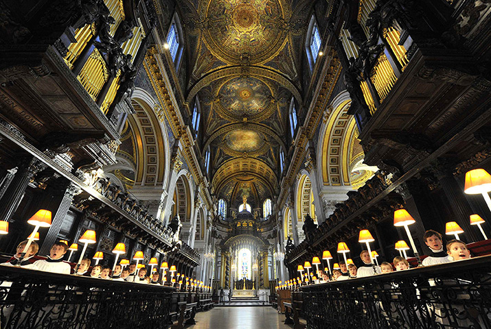 24 hours: London, England: Choristers of St Paul's Cathedral practice in the choir 