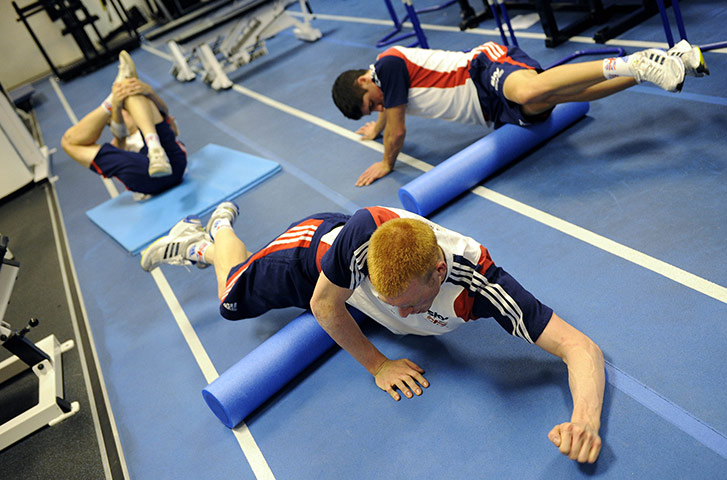 Team Pursuit Boot Camp: Track cycling team in the gym at the end of the day 