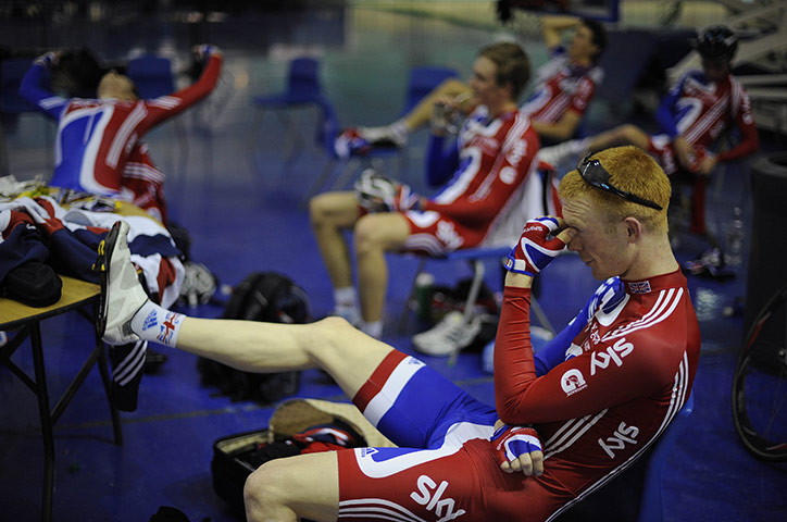 Team Pursuit Boot Camp: Ed Clancy looks tired during a break in the morning session.