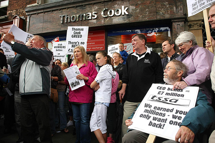 Thomas Cook: Workers of Thomas Cook and their supporters hold a demo