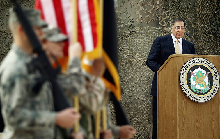 US marks Iraq exit: US defense secretary, Leon Panetta, speaks at the ceremony