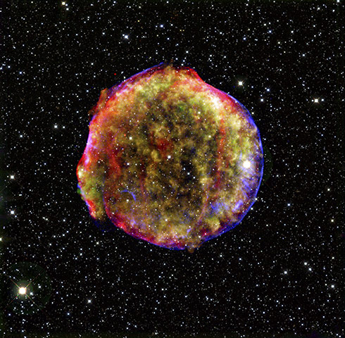  Year in Science: This composite image of the Tycho supernova remnant combines infrared 