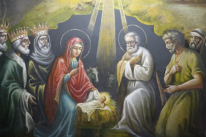 10 best christmas songs: Detail of Nativity Painting at Mary's Tomb