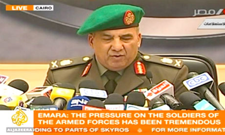 Egypt's military rulers hold a press conference today. Photograph: Al-Jazeera 