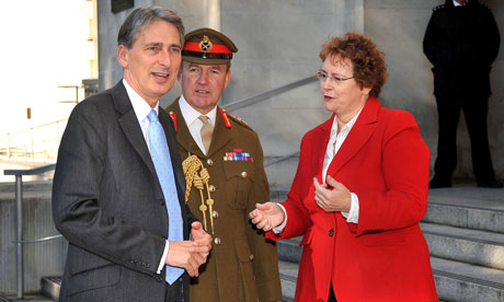 Ursula Brennan and Sir Nicholas Houghton greet Philip Hammond