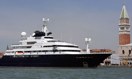 the yacht of Microsoft Corp. co-founder billionaire Paul Allen, is moored off Venice's Grand Canal
