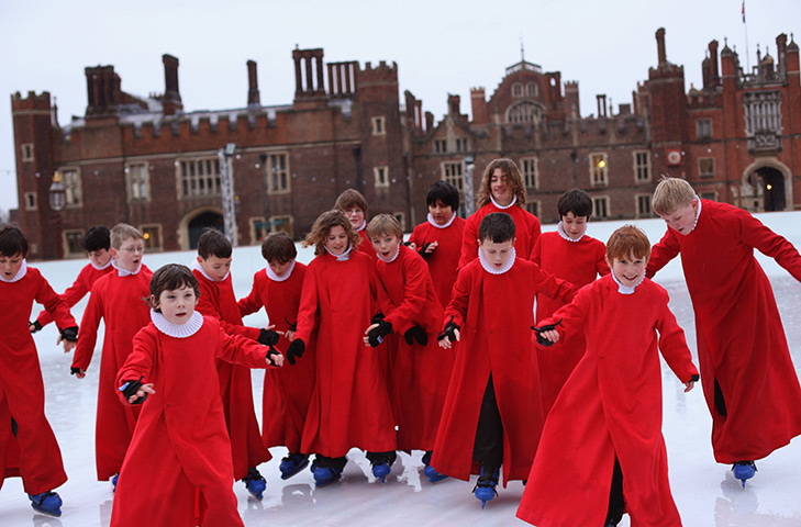 24 hours in pictures: Choirboys skate at the Hampton Court Ice Rink