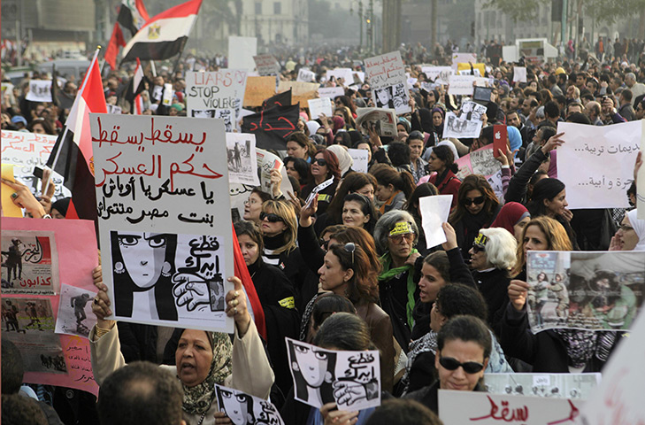 women protest in cairo: female demonstrators in Cairo