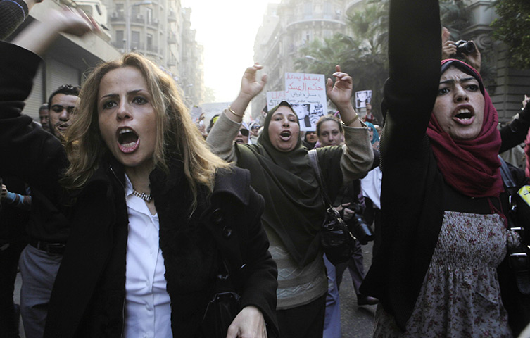 women protest in cairo: Women chant anti-military  slogans