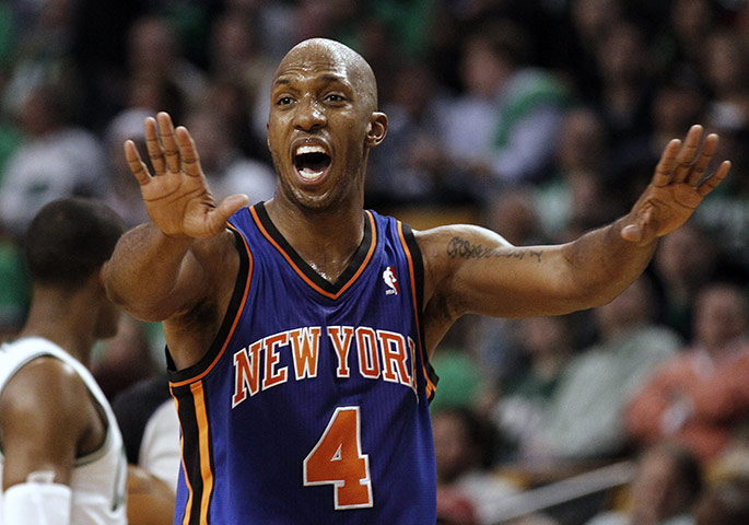 NBA Preview: New York Knicks' Chauncey Billups shouts to his teammates 
