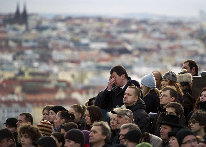 Vaclav Havel funeral: A man reacts as pays last respects to Vaclav Havel