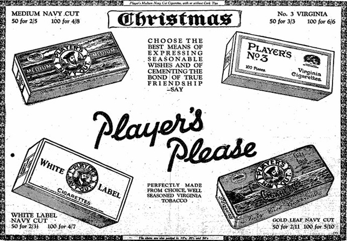 Christmas adverts: Players ad from Christmas 1926