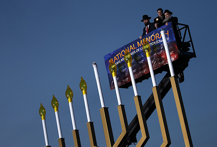 Hanukkah: The National Menorah is lit on the National Mall in Washington DC