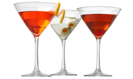 Cocktails: Manhattan, Cosmopolitan, Martini