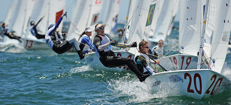Week in Sport: Competitors approach a mark during the Women's 470 two person dinghy race 