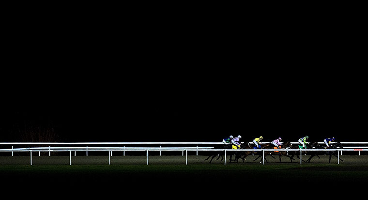 Week in Sport: Runners race down the back straight at Kempton racecourse 