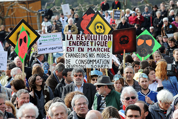 2011 in Environment: People demonstrate to protest against shale gas exploration in Ardeche