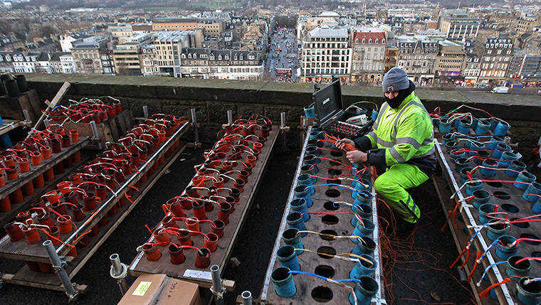 New year preparations: Edinburgh, Scotland: Some of the 5.5 tonnes of fireworks are prepared