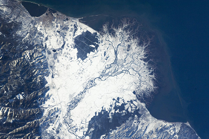 Satellite Eye on Earth: Selenga River Delta which is built out into Lake Baikal in Russi