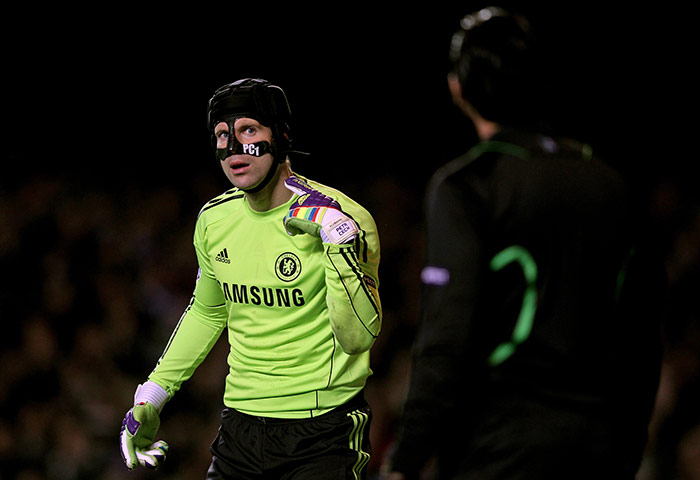 Wednesday Champ League: Chelsea goalkeeper Petr Cech gestures against Valencia