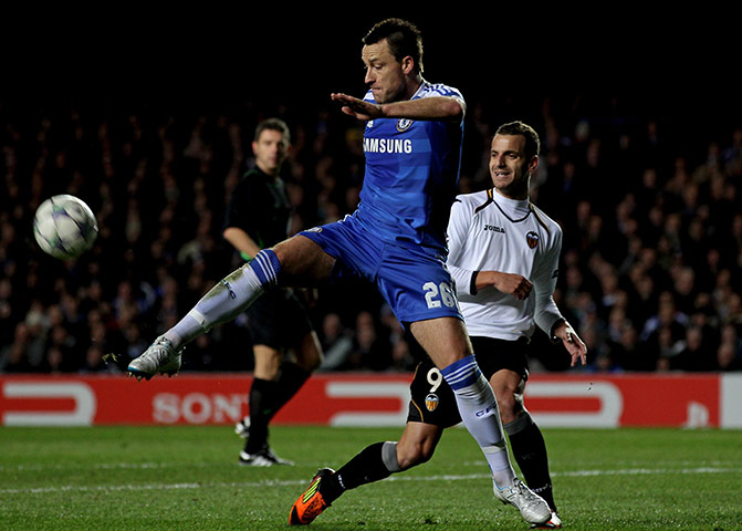 wednesday Champ League: Chelsea's John Terry clears a cross intended for Valencia's Roberto Soldado
