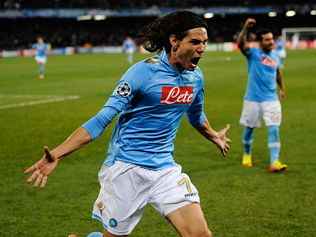 Champions League2: SSC Napoli forward Edinson Cavani celebr