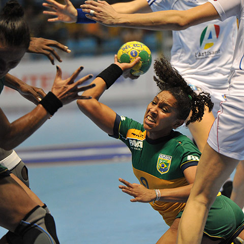 The week in sport: Brazil's Ana Rodrigues makes a shot through France's defence