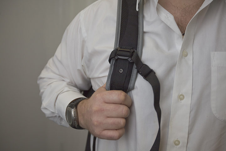 Benefit Fraud: Benefit fraud investigator with rucksack