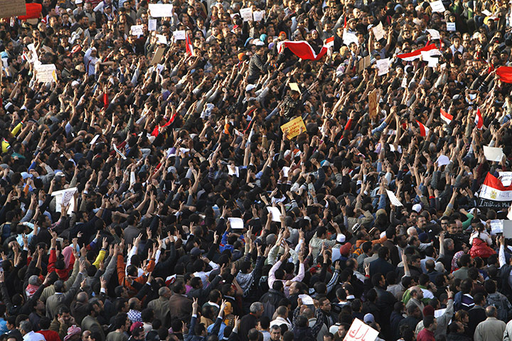 Egypt protests: Egyptian demonstrators gather in Tahrir Square