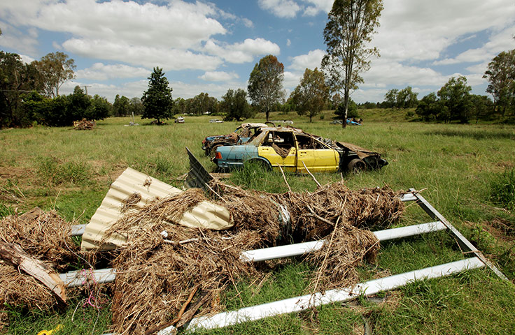Grantham Flood Damage: Cars scattered across a field