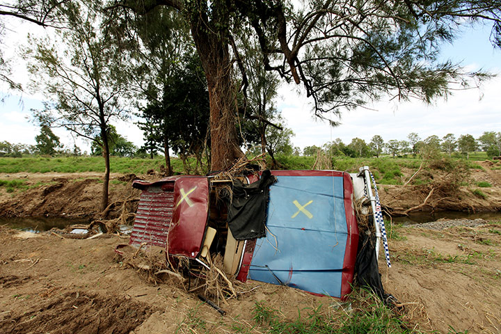 Grantham Flood Damage: A car damaged by the floods