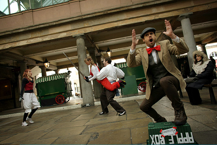 24 hours in pictures: Theatre performance group RC-Annie perform during an audition, London