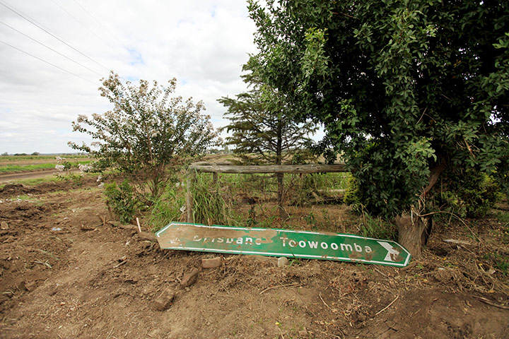 Grantham Flood Damage: A flood damaged road sign