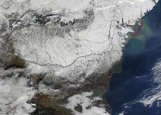 Satellite Eye on Earth: The first snowfall across Central Europe, valley of Danube