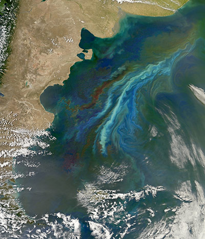 Satellite Eye on Earth: massive phytoplankton bloom off of the Atlantic coast of Patagonia 