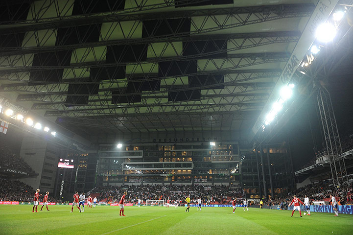 Denmark v England: General view of Denmark v England match at the Parken Stadion