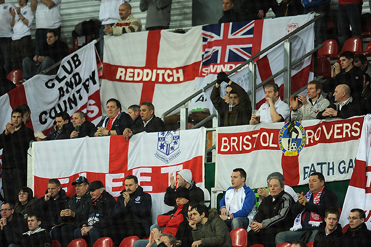 Denmark v England: England fans in the Parken Stadion for the game against Denmark