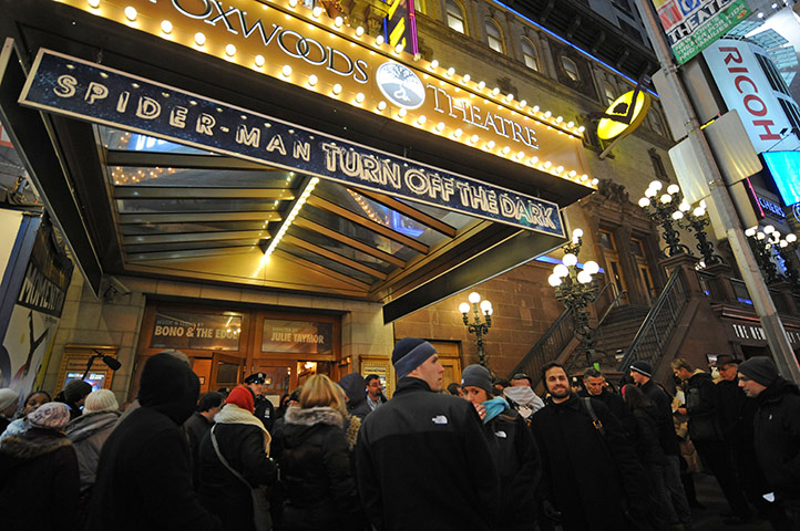 Spider Man : People gather outside the Foxwoods Theatre 