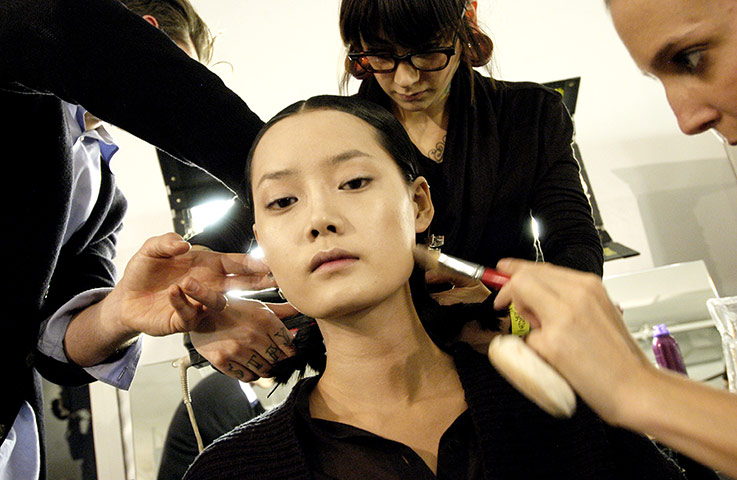 New York Fashion Week: A model backstage at the New York Mercedes-Benz Fashion Week