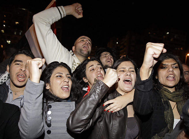 Egypt reaction: Lebanese and Egyptians celebrate outside the Egyptian embassy in Beirut