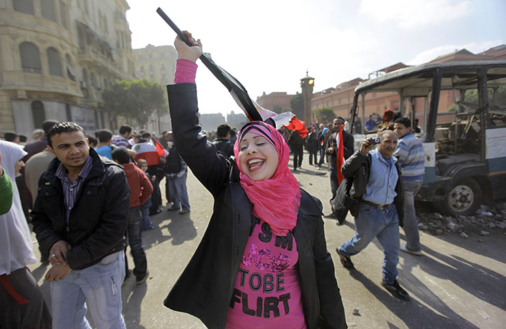 Egypt Day 19: An Egyptian woman sings patriotic songs outside the Egyptian Museum