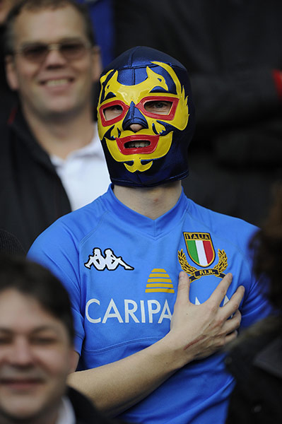 England v Italy: A proud, but possibly shy, Italian fan sings the national anthem 